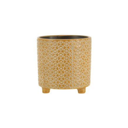 Vaso di fiori in ceramica ocra su gambe 14x14x13,5 cm