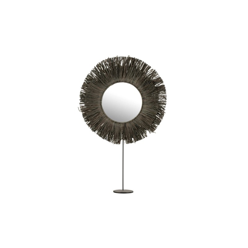 Miroir rond sur socle en Raphia gris 41x9x51 cm