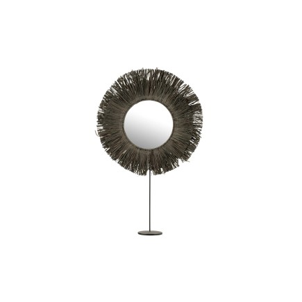 Miroir rond sur socle en Raphia gris 41x9x51 cm