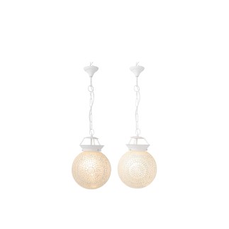 Set de 2 lampes suspendues en verre blanc 16x16x75 cm