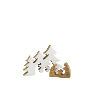 Crèche puzzle sapin en bois blanc 25x18x4 cm