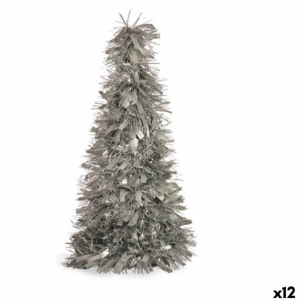 Statuetta decorativa Albero di Natale ghirlanda Argento polipropilene PET 27 x 45.5 x 27 cm (12 unità)