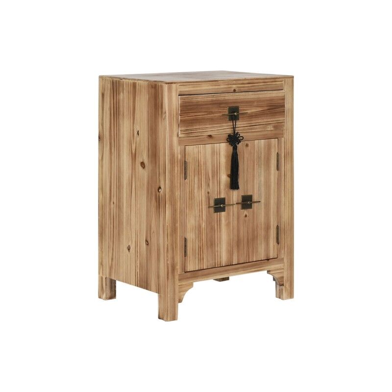 Mesita de Noche Home ESPRIT Negro Natural Madera de abeto Madera MDF 45 x 34 x 66 cm