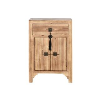 Mesita de Noche Home ESPRIT Negro Natural Madera de abeto Madera MDF 45 x 34 x 66 cm