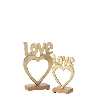 Love Heart On Base Aluminium/Wood Gold Large