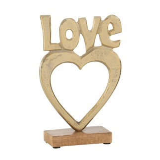 Cuore d'amore su base di legno in alluminio dorato 14,5x5x21 cm