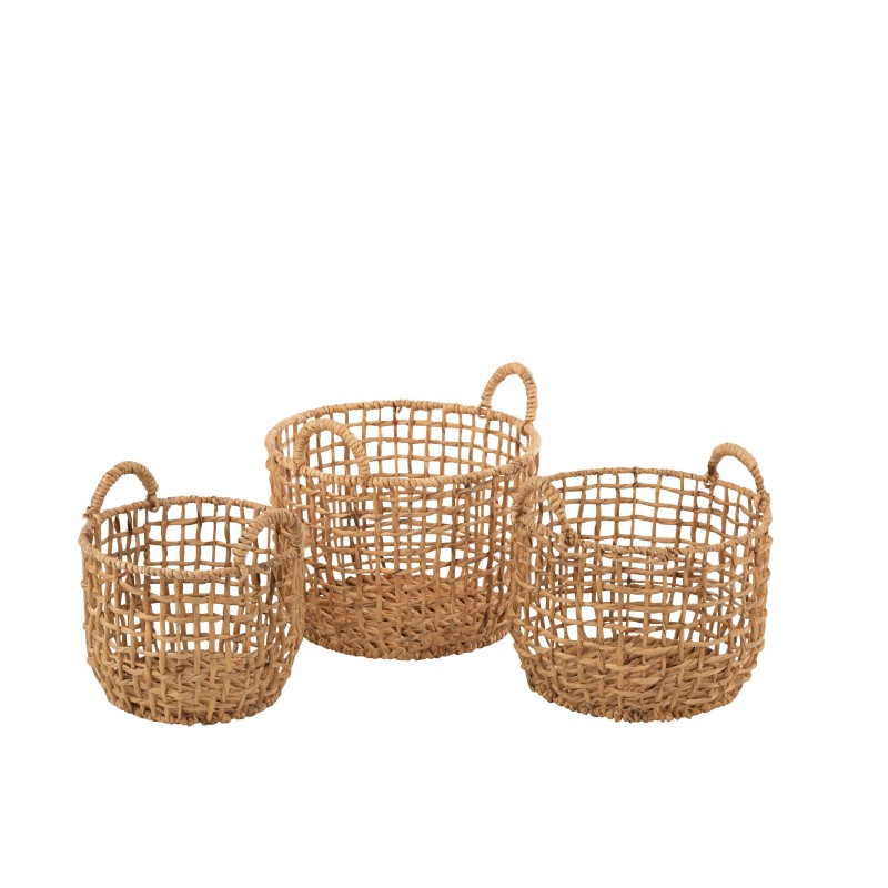 copia de Set de 3 cestas redondo abierto jacinto de agua natural 44x44 cm