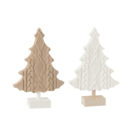 2 abetos de Navidad de polirresina blanco y beige 19*5.5*28.5 cm