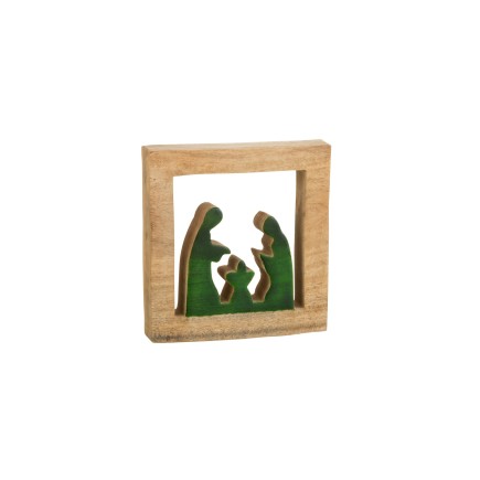 Crèche en bois vert 16x16x4 cm