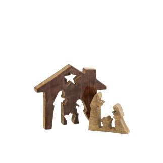 Crèche puzzle maison en bois marron 18.5x4x18.5 cm