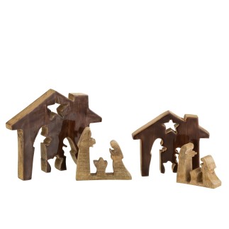 Crèche puzzle maison en bois marron 18.5x4x18.5 cm