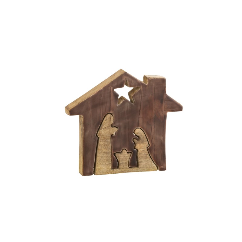 Crèche puzzle maison en bois marron 18.5x4x18.5 cm