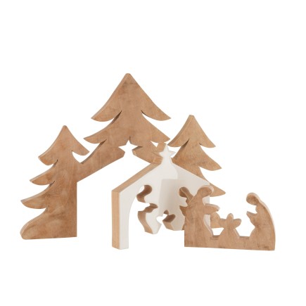 Presepe di Natale in legno bianco 55x4x42 cm