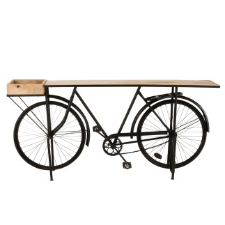 Console vélo en bois et métal noir 185x36x85.5 cm