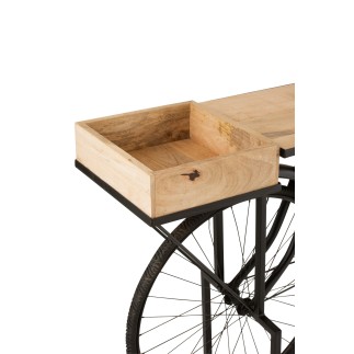 Console vélo en bois et métal noir 185x36x85.5 cm