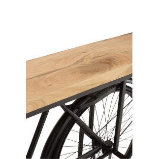 Console vélo en bois et métal noir 185x36x85.5 cm