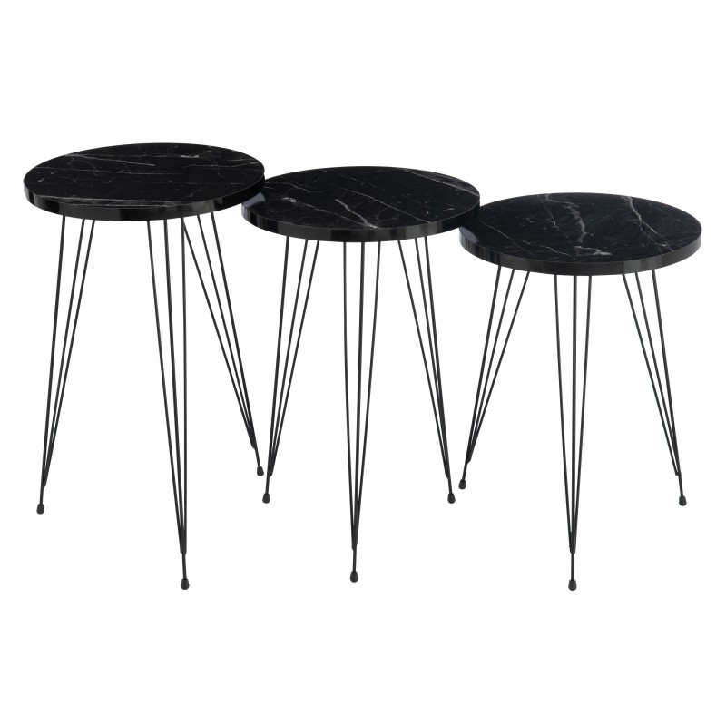 Set de 3 tables de salon en bois noir H48 à 56 cm