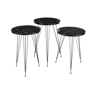 Set de 3 tables de salon en bois noir H48 à 56 cm