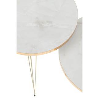 Set de 3 tables de salon en bois blanc et doré H48 à 56 cm