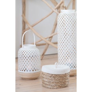 Lanterne cylindrique en bois blanc 20x20x42 cm