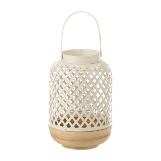 Lanterne cylindrique en bois blanc 20x20x42 cm