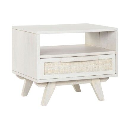 Table de Nuit Home ESPRIT Blanc Rotin Bois de manguier 55 x 35 x 45 cm