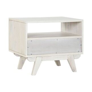 Mesita de Noche Home ESPRIT Blanco Ratán Madera de mango 55 x 35 x 45 cm