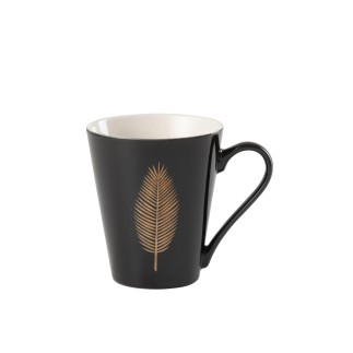 Mug avec plume or en porcelaine noire 12x9x10cm