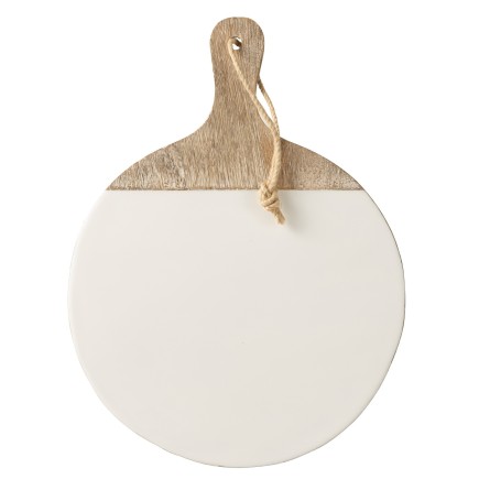 Tabla de cortar redonda de madera de mango blanco y natural de 40 cm de largo