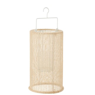 Lanterne suspendue en polyester beige 18x18x33 cm