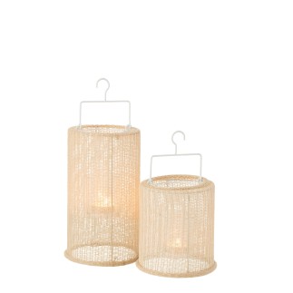 Lanterne suspendue en polyester beige 18x18x33 cm