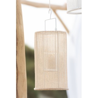 Lanterne suspendue en polyester beige 18x18x33 cm