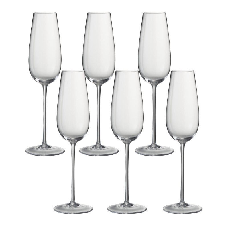 6 verres à champagne transparent 7.5x7.5x26.5 cm