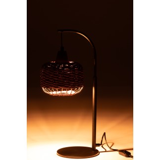 Lampe lanterne en métal et fibre marron 17x17x52 cm