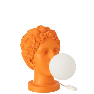 Lampe visage en résine orange 29x21x33 cm