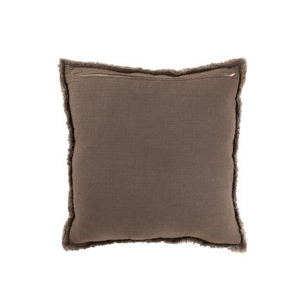 Coussin carré bords effilochés en polyester marron 50x50x12cm