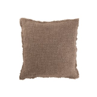 Coussin carré bords effilochés en polyester marron 50x50x12cm