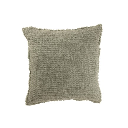 Coussin carré bords effilochés en coton vert 50x50x12cm