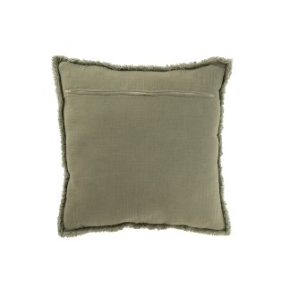 Coussin carré bords effilochés en coton vert 50x50x12cm