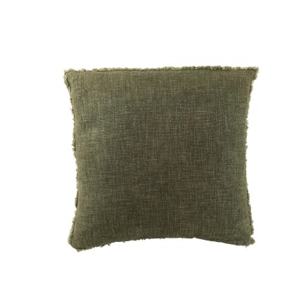 Coussin carré bords effilochés en polyester vert 45x45x12cm