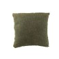 Coussin carré bords effilochés en polyester vert 45x45x12cm