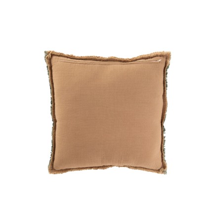 Coussin carré bords effilochés en polyester marron 45x45x12cm