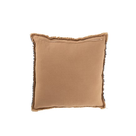 Coussin carré bords effilochés en polyester marron clair 45x45x12cm