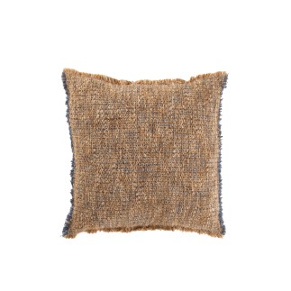 Coussin carré bords effilochés en polyester marron clair 45x45x12cm