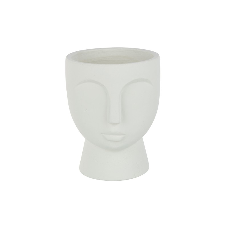 Cache-pot visage en céramique blanc 15.5x14.5x17.5 cm