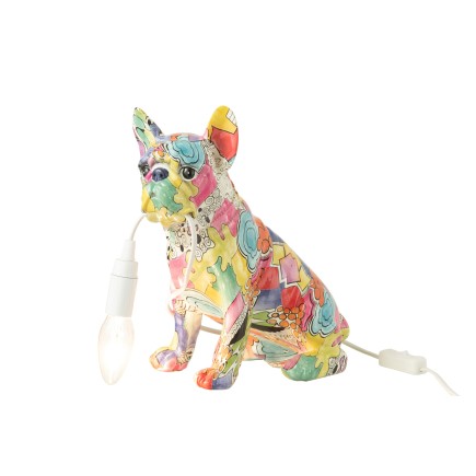 Lampe bulldog pop-art en polyrésine multicouleur 25x15x29 cm