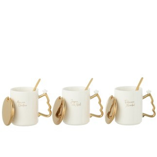 Set de 3 tasses christmas en céramique blanche 8.2x8.2x9.8 cm