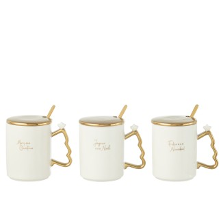 Set de 3 tasses christmas en céramique blanche 8.2x8.2x9.8 cm