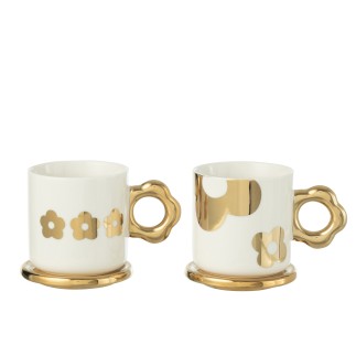 Set de 2 tasses en céramique blanc et doré 13.3x9.5x9.4 cm