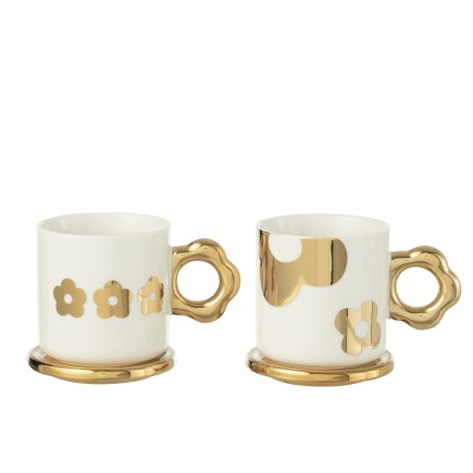 Set de 2 tasses en céramique blanc et doré 13.3x9.5x9.4 cm